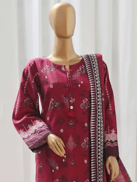 Sadabahar Printed Winter Khaddar 3-Piece Suit - Dark Fuchsia