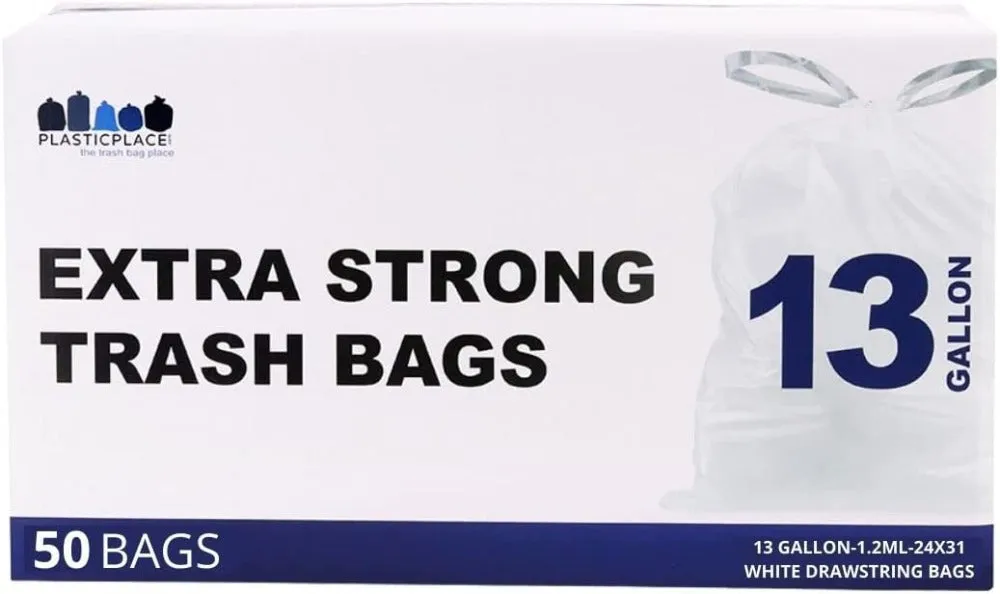 13 Gallon Extra Tall White Drawstring - Jr Pack - 1.2 Mil - 50/Case