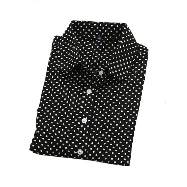 2016 Plus Size Polka Dot Cotton Women Blouses Shirts Long Sleeve Women Shirts  Turn Down Collar Cotton Casual Shirt Women Tops