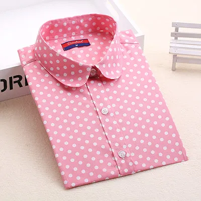 2016 Plus Size Polka Dot Cotton Women Blouses Shirts Long Sleeve Women Shirts  Turn Down Collar Cotton Casual Shirt Women Tops