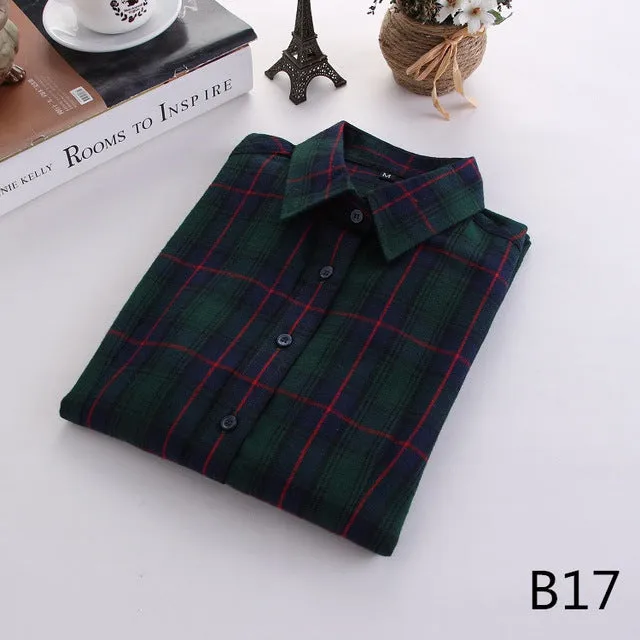 2017 Fashion Women Plaid Shirt Flannel Shirt 5XL Long Sleeve Women Blouse Shirt Cotton Blusas Tops Blouse Plus Size Office Shirt