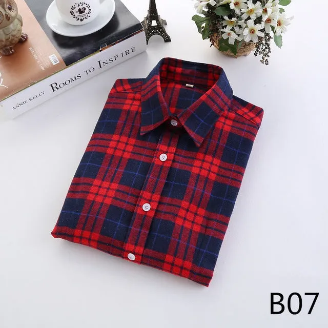 2017 Fashion Women Plaid Shirt Flannel Shirt 5XL Long Sleeve Women Blouse Shirt Cotton Blusas Tops Blouse Plus Size Office Shirt