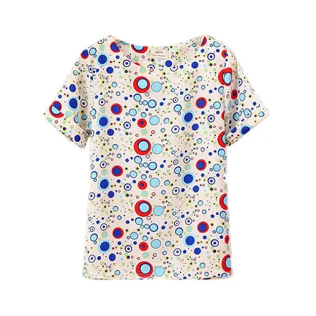 2017 Summer Fashion Women O Neck Shirt Colorful Short Sleeve Women tops Female Shirts Batwing Loose Chiffon Blouse Feminino