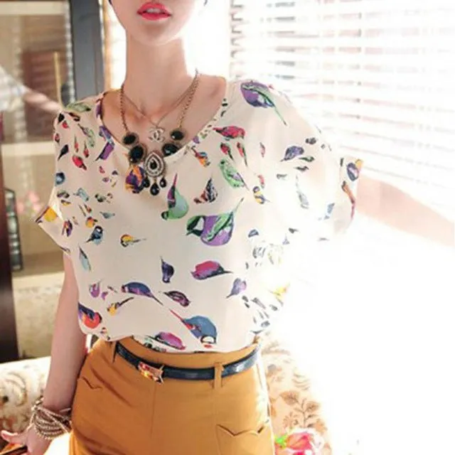 2017 Summer Fashion Women O Neck Shirt Colorful Short Sleeve Women tops Female Shirts Batwing Loose Chiffon Blouse Feminino