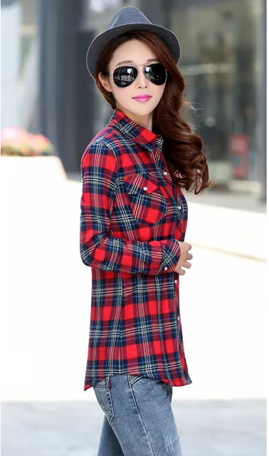 2017 Women's Cotton Winter Fashion Casual Warm Wool Shirts Blouse For Women's Long Sleeve M-XXL Size Femme Velvet Plaid Shirt