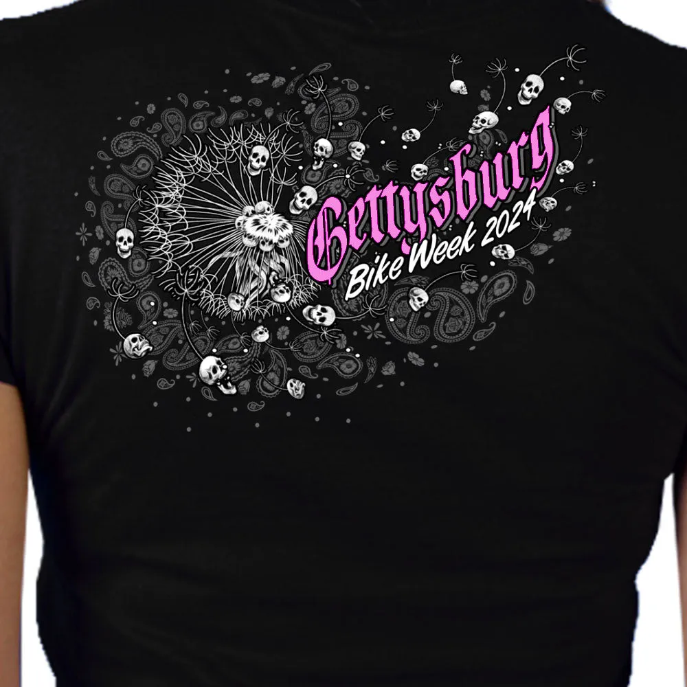 2024 Gettysburg Bike Week Dandelion Black V Neck T-shirt ENL1002