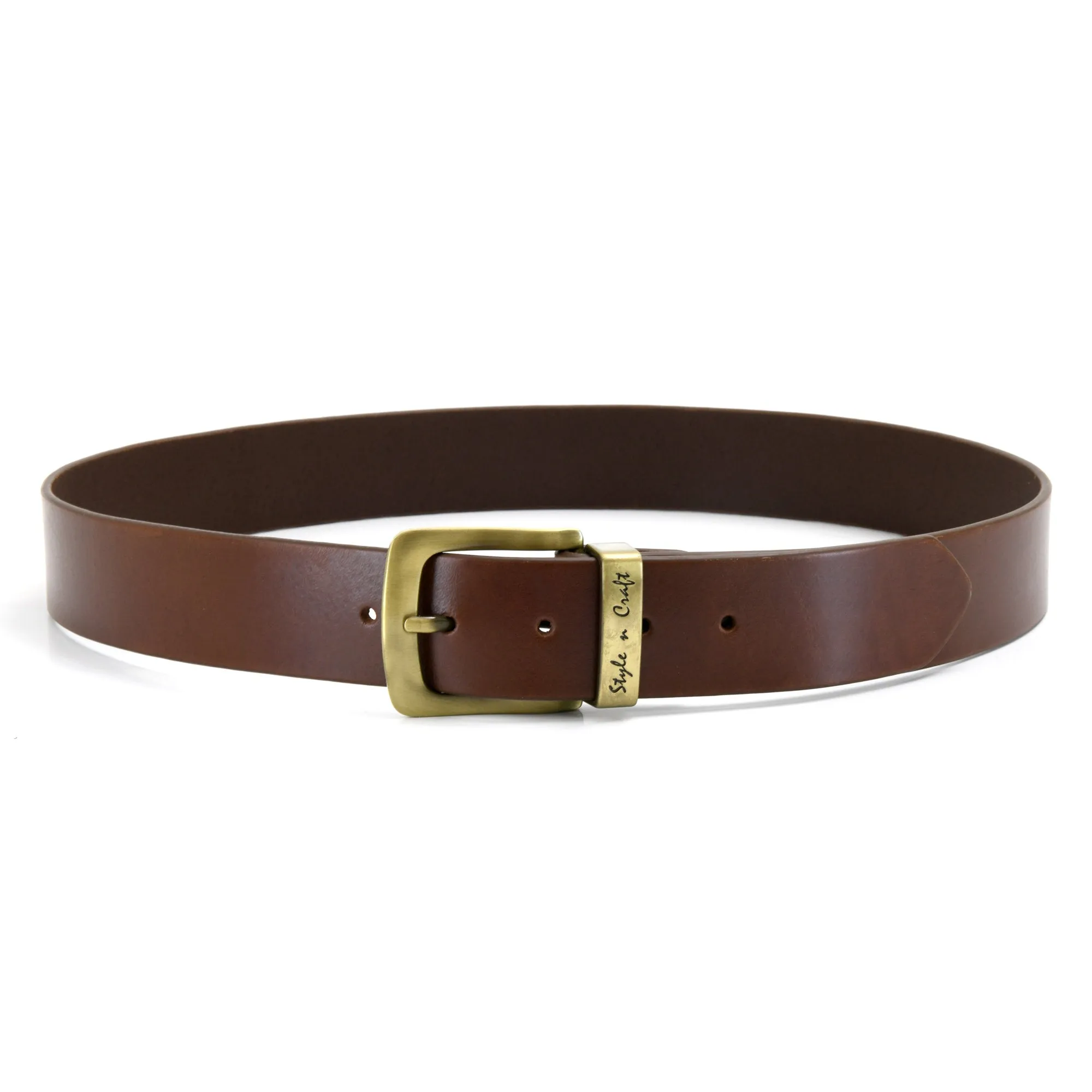 392713 Leather Belt in Dark Tan Color with Gold Buckle | Style n Craft