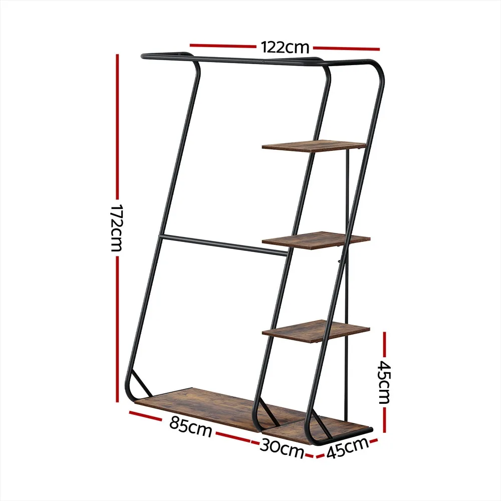 4-Tier Z-Shaped Clothes Rack, 172cm, Metal, Walnut - Artiss