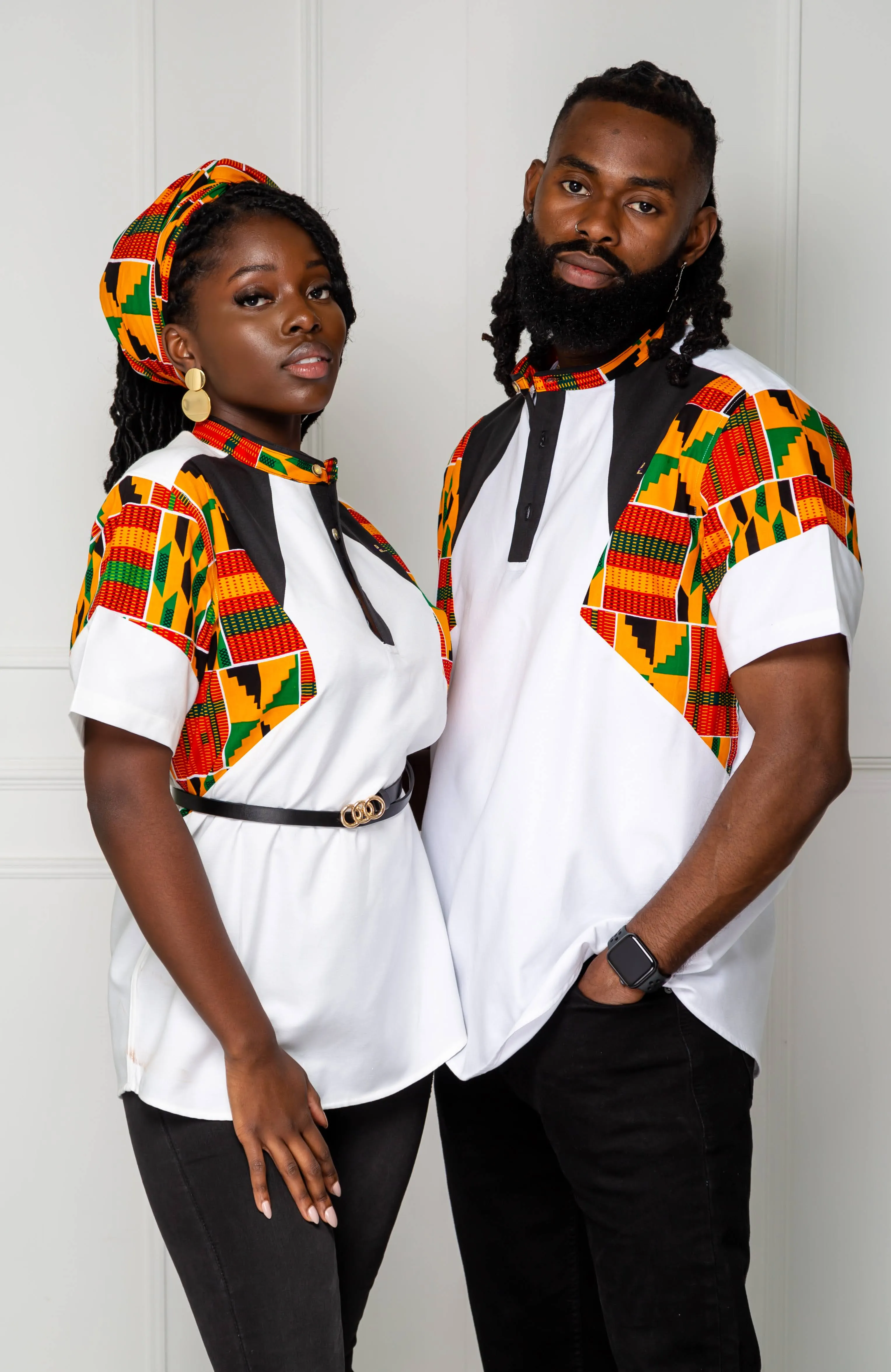 African Print Polo Shirt for Women | Unisex Kente Shirt - Short Sleeve Asymmetric Shirt - KENYA