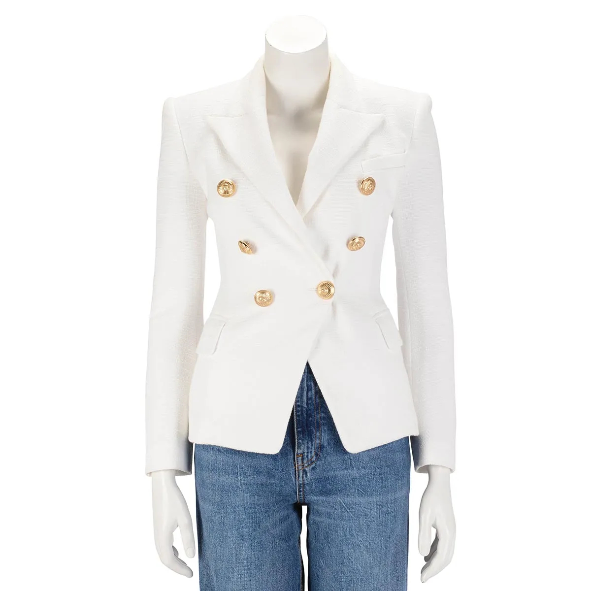 Balmain White Boucle Classic DB Blazer FR 34