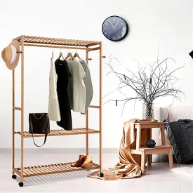 Bamboo Clothes Rack Coat Stand Garment Hanger Wardrobe Portable Air'er