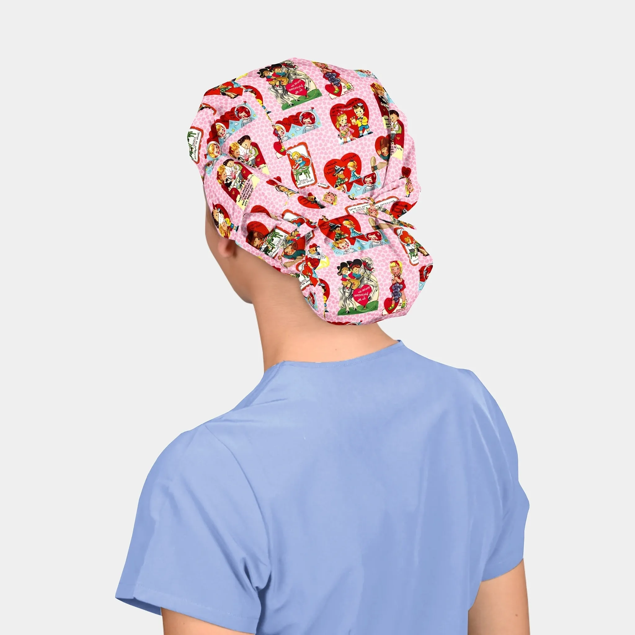 Be My Valentine - Romantic Poppy Print Bouffant Surgical Scrub Cap