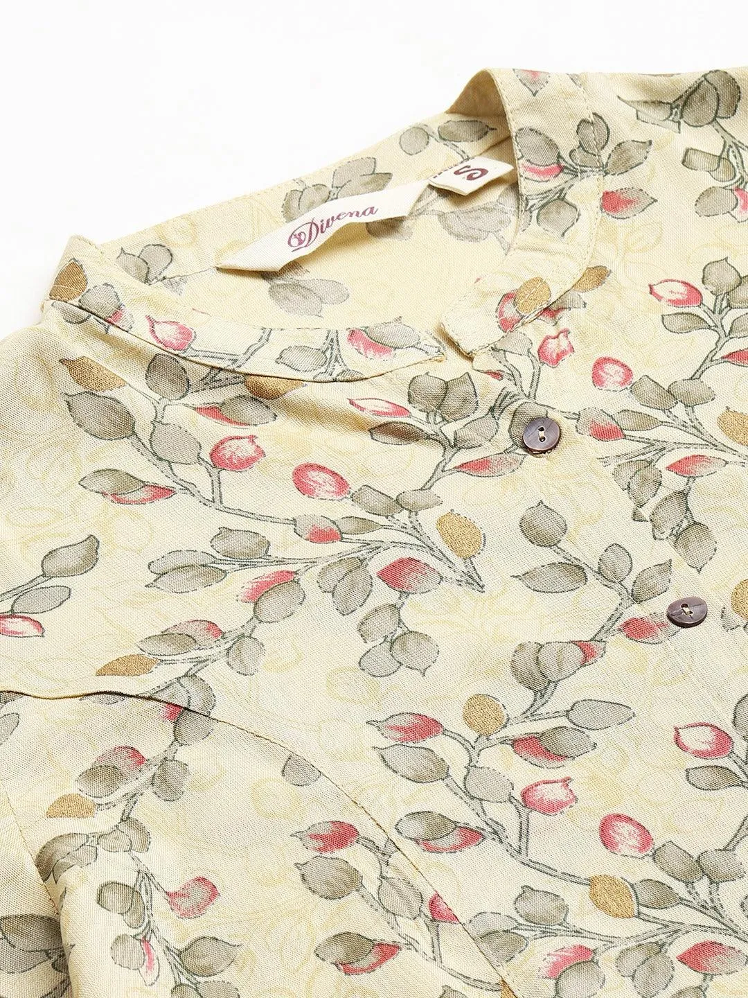 Beige Floral Rayon A-Line Shirts Style Top