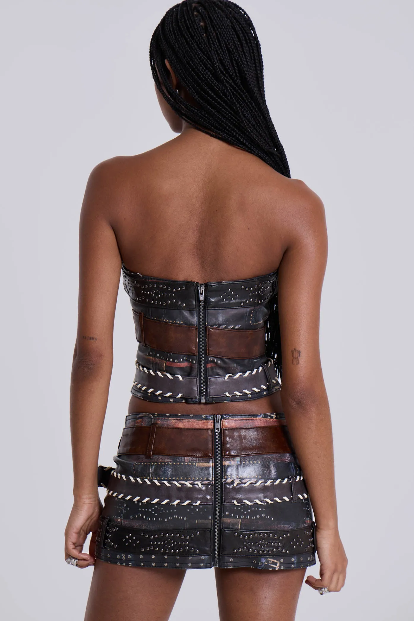 Belted Faux Leather Corset Top