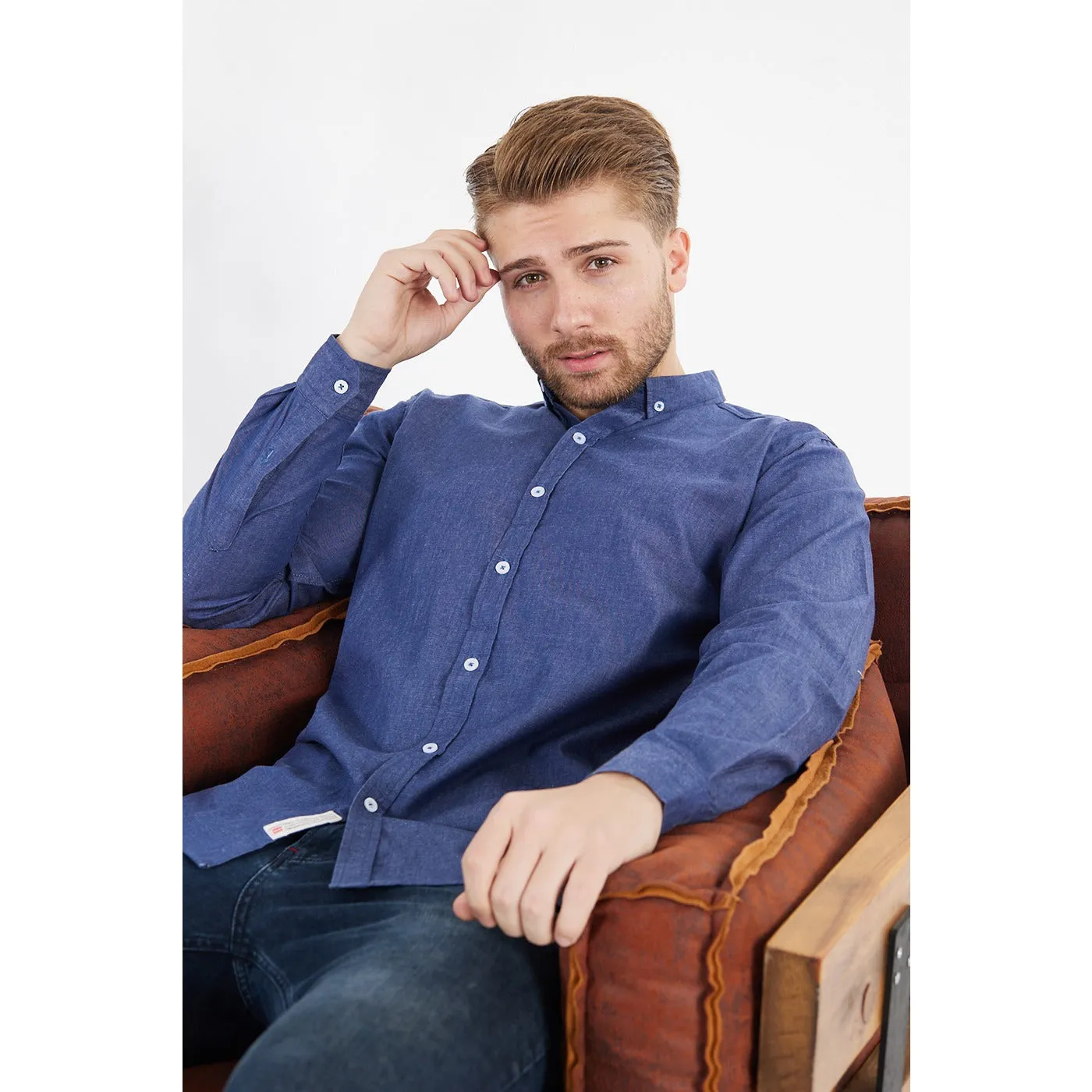 Blue Denim Cotton Button Down Shirt