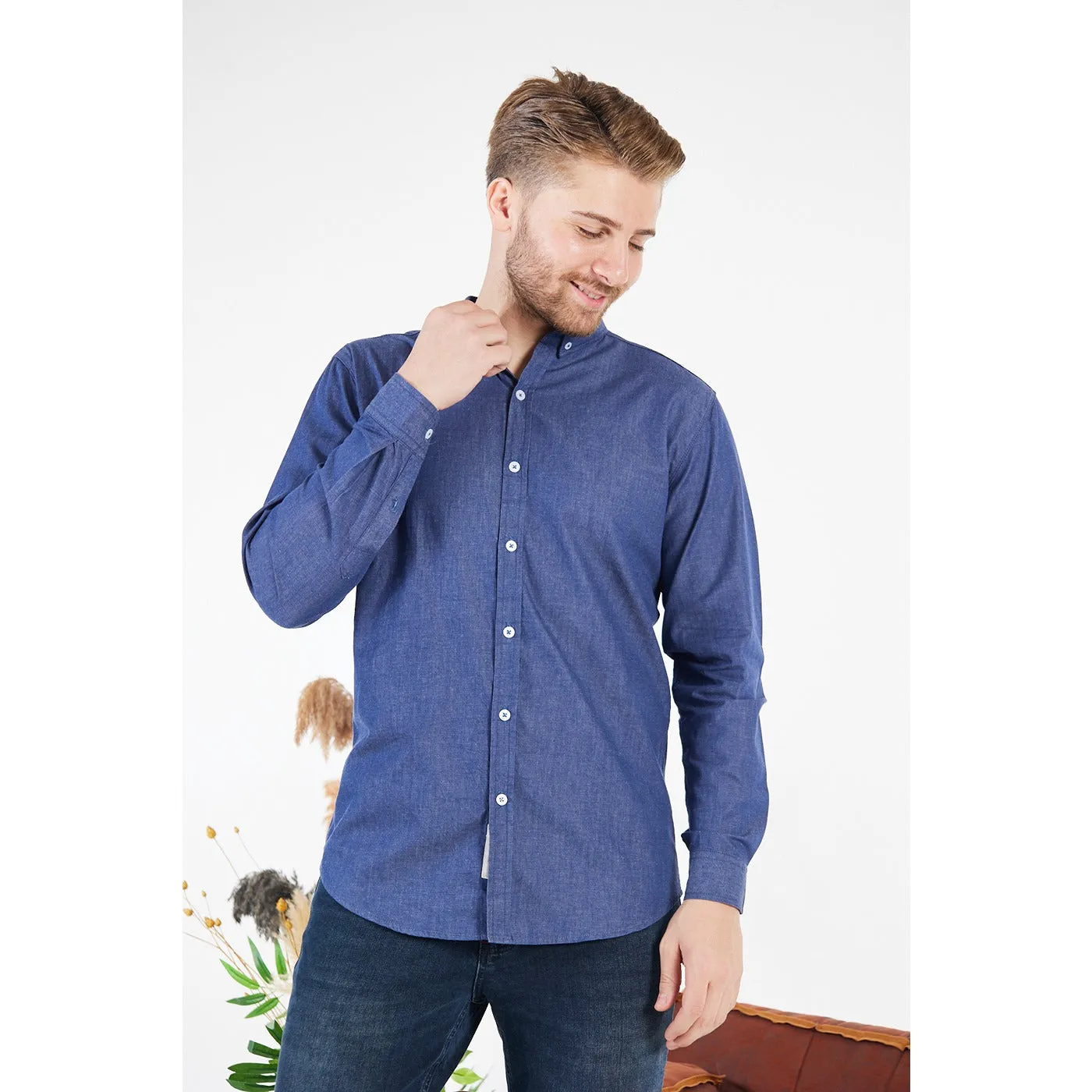 Blue Denim Cotton Button Down Shirt