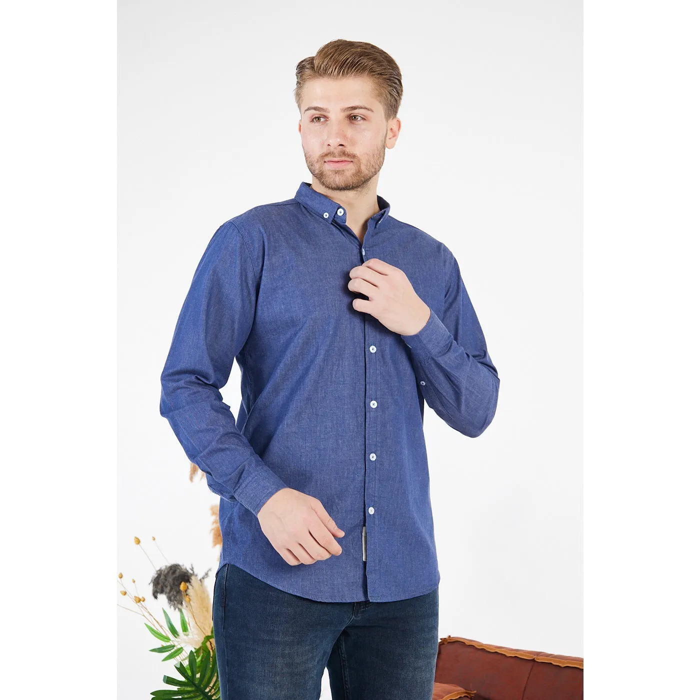 Blue Denim Cotton Button Down Shirt