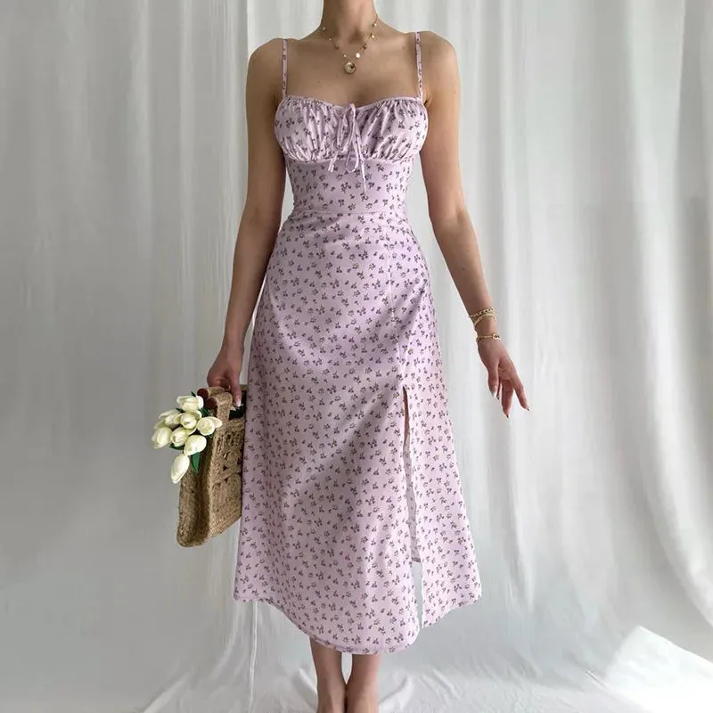 Bohemia Long Summer 2024 New Luxury Elegant V-neck Sleeveless Slip Flower Beach Sun Midi Dress