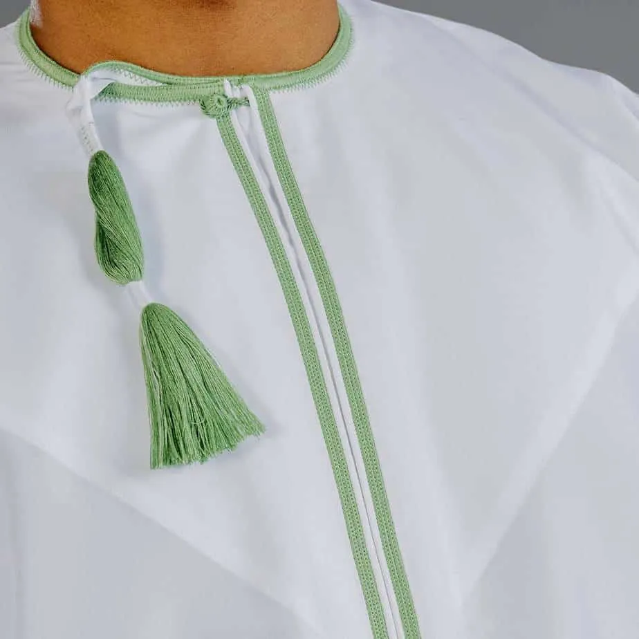 Boys Off White | Green Omani Dishdasha | Waterproof Fabric