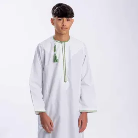 Boys Off White | Green Omani Dishdasha | Waterproof Fabric