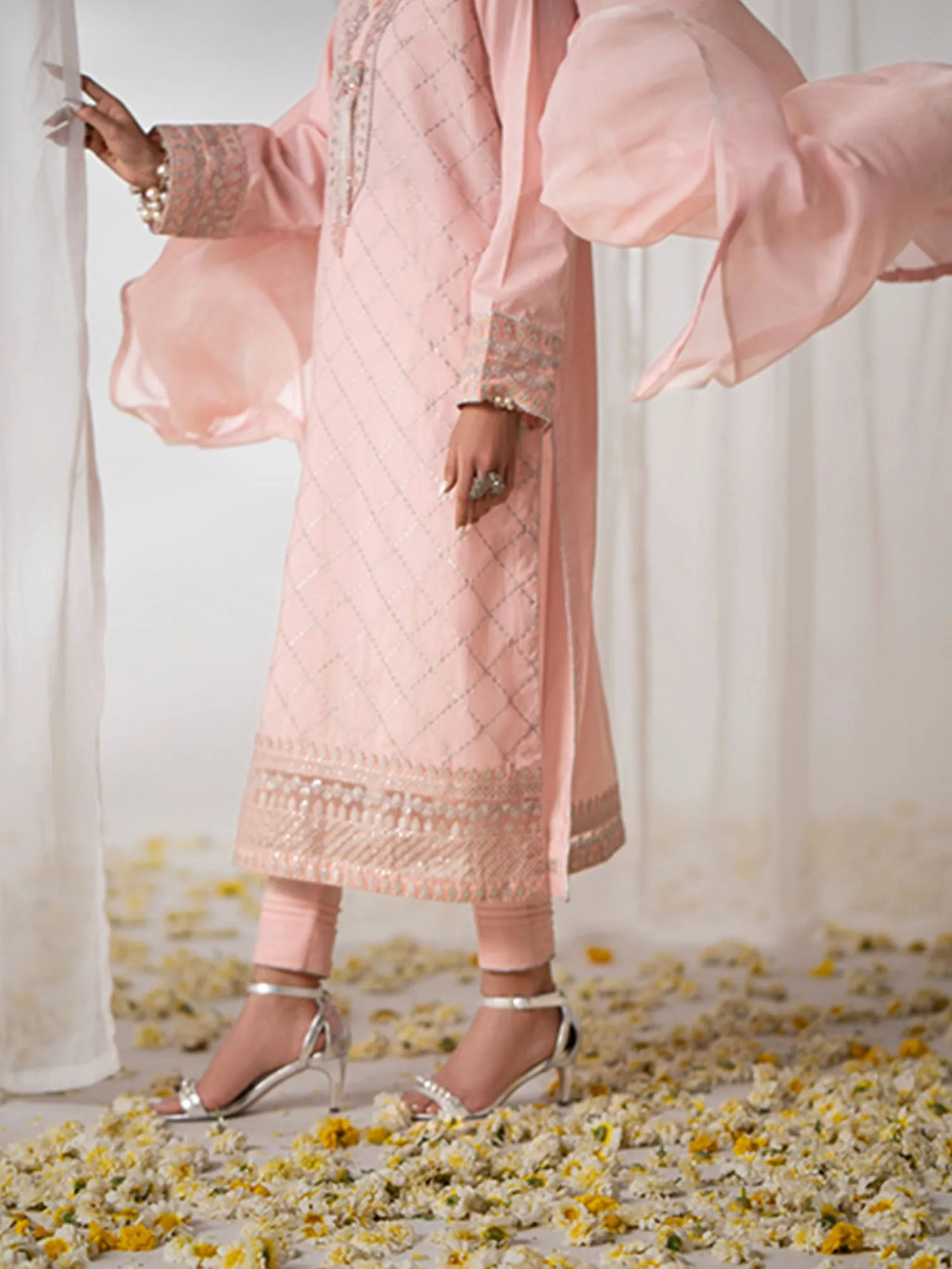 Casual Lite "Gul Posh" Embroidered Cotton Suit - Tea Pink