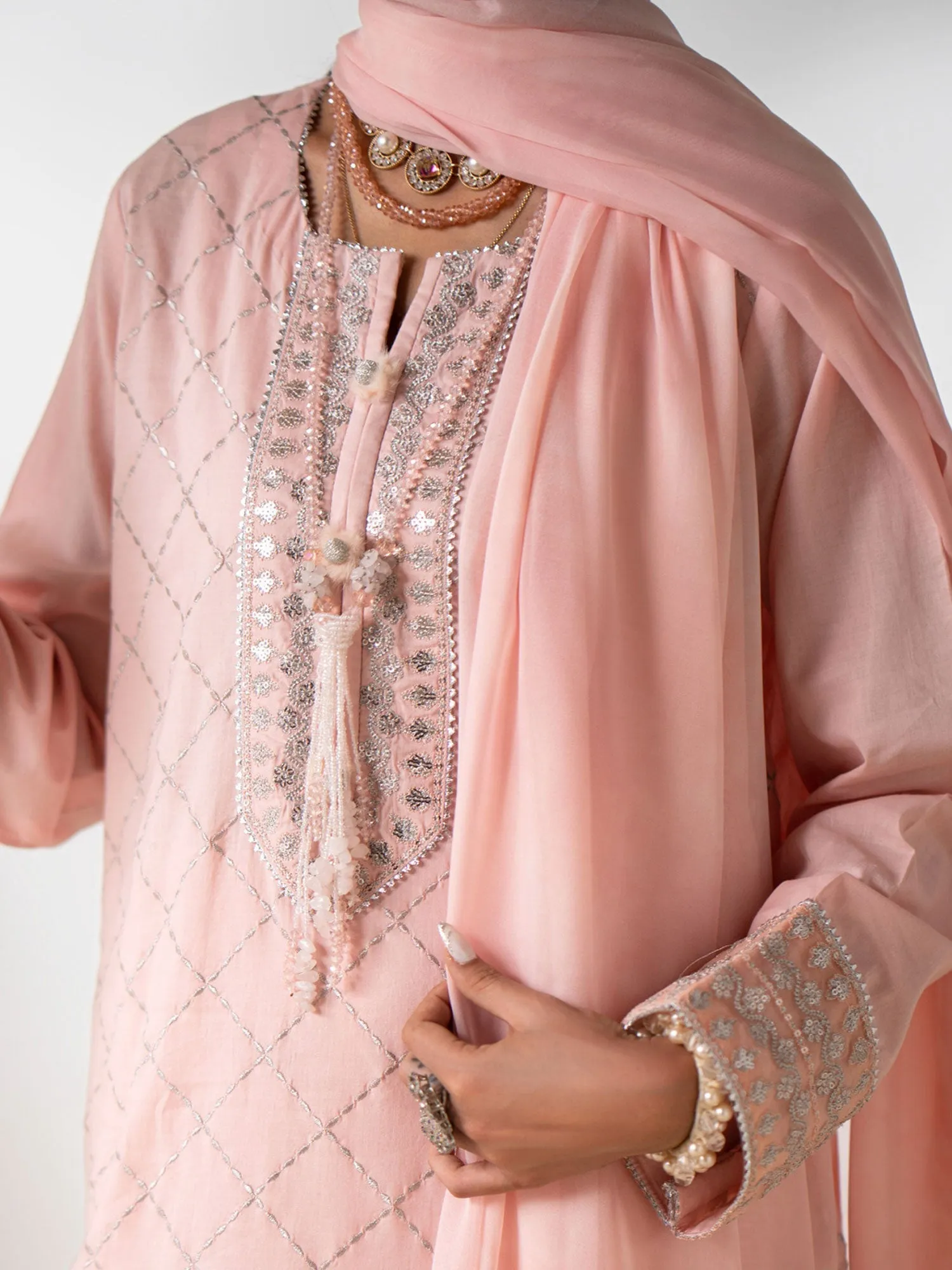 Casual Lite "Gul Posh" Embroidered Cotton Suit - Tea Pink