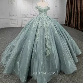 Chic Off The Shoulder Embroidery Applique Ball Gown Evening Dress For Women DY9953