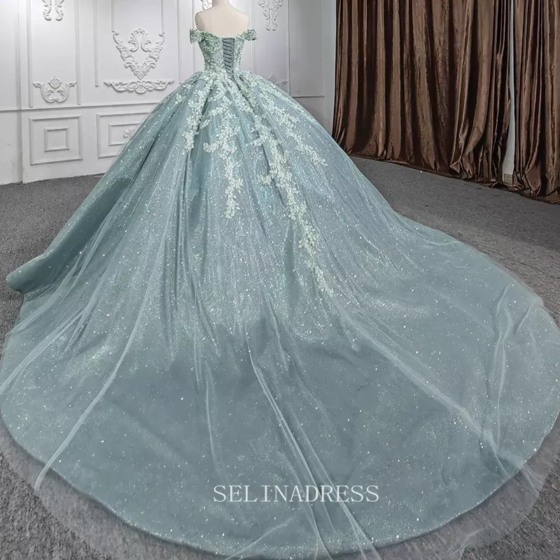 Chic Off The Shoulder Embroidery Applique Ball Gown Evening Dress For Women DY9953