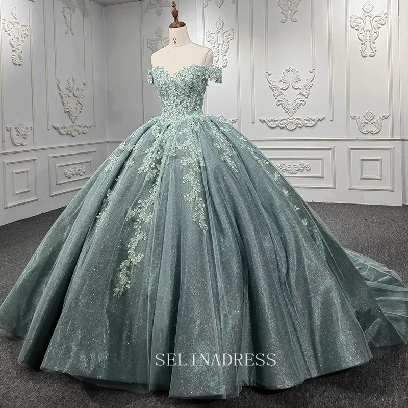 Chic Off The Shoulder Embroidery Applique Ball Gown Evening Dress For Women DY9953