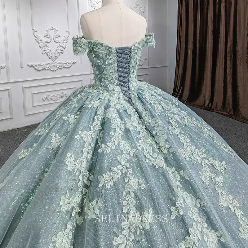 Chic Off The Shoulder Embroidery Applique Ball Gown Evening Dress For Women DY9953