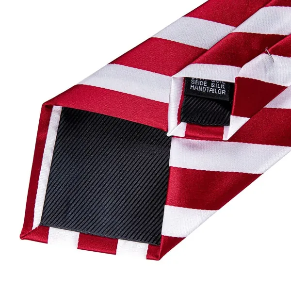 Classy Men Red White Candy Striped Silk Tie