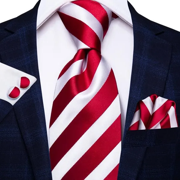 Classy Men Red White Candy Striped Silk Tie