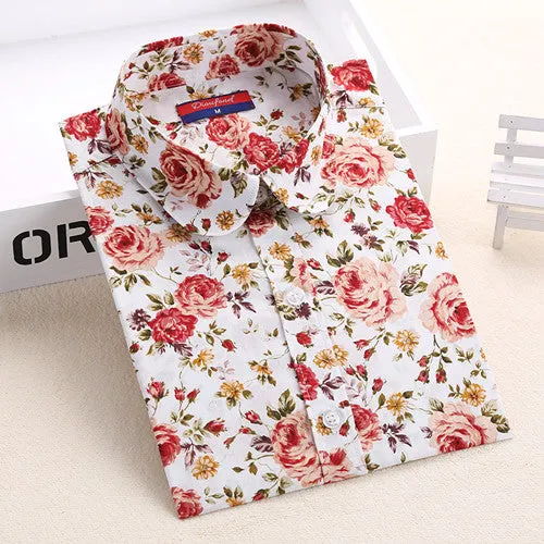 Clearance! Women Blouses Turn Down Collar Floral Blouse Long Sleeve Shirt Women Camisas Femininas Women Tops And Blouses Fashion