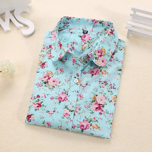 Clearance! Women Blouses Turn Down Collar Floral Blouse Long Sleeve Shirt Women Camisas Femininas Women Tops And Blouses Fashion