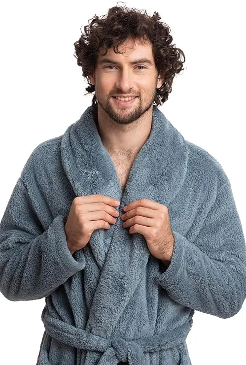 Denim-inspired Comfort: Men's Full-Length Sherpa Robe in Jeans - Winter Relaxation at its Finest