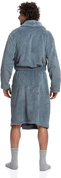 Denim-inspired Comfort: Men's Full-Length Sherpa Robe in Jeans - Winter Relaxation at its Finest