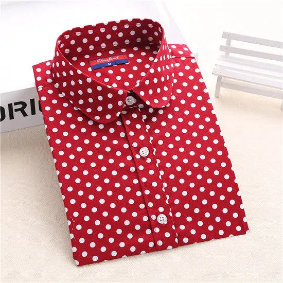 Dioufond 2017 Fashion Polka Dot  Blouse Long Sleeve Shirt Women Blouses Cotton Women Shirts Red Blue Dot Top Blusas Women Tops