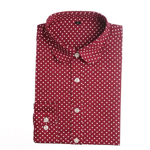 Dioufond 2017 Fashion Polka Dot  Blouse Long Sleeve Shirt Women Blouses Cotton Women Shirts Red Blue Dot Top Blusas Women Tops