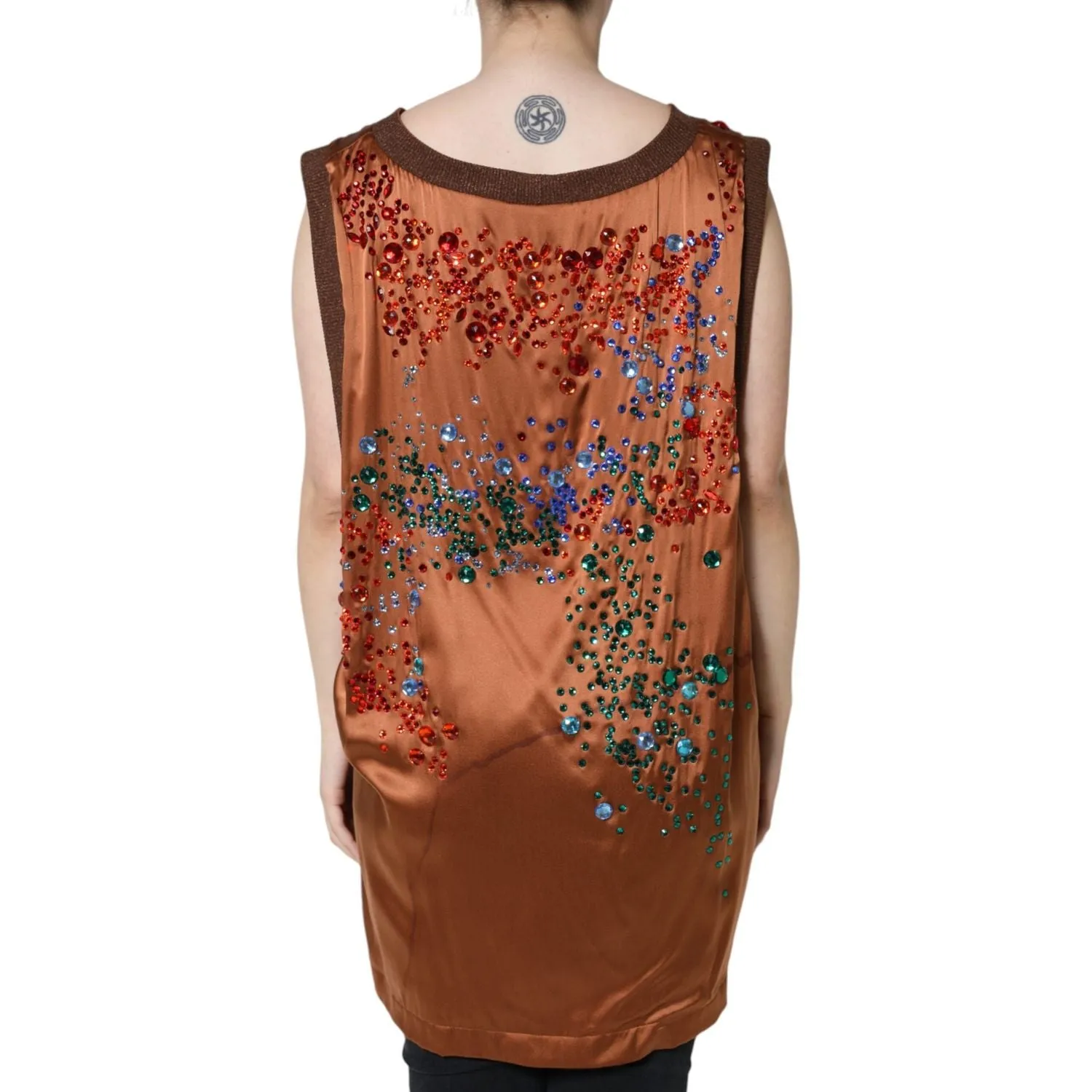 Dolce & Gabbana Brown Crystal Embellished Sleeveless Tank Top