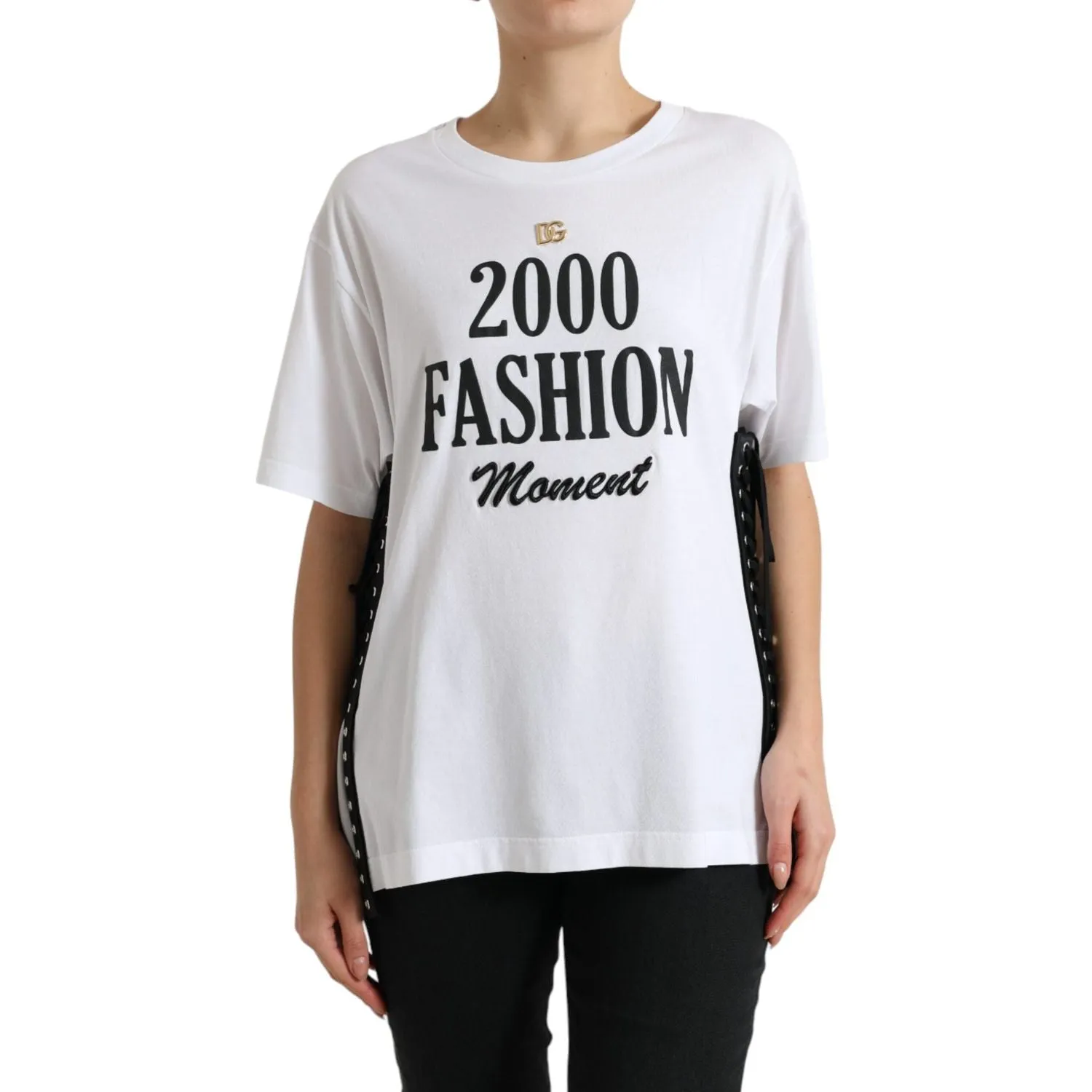 Dolce & Gabbana Elegant White Lace-Up Cotton Tee