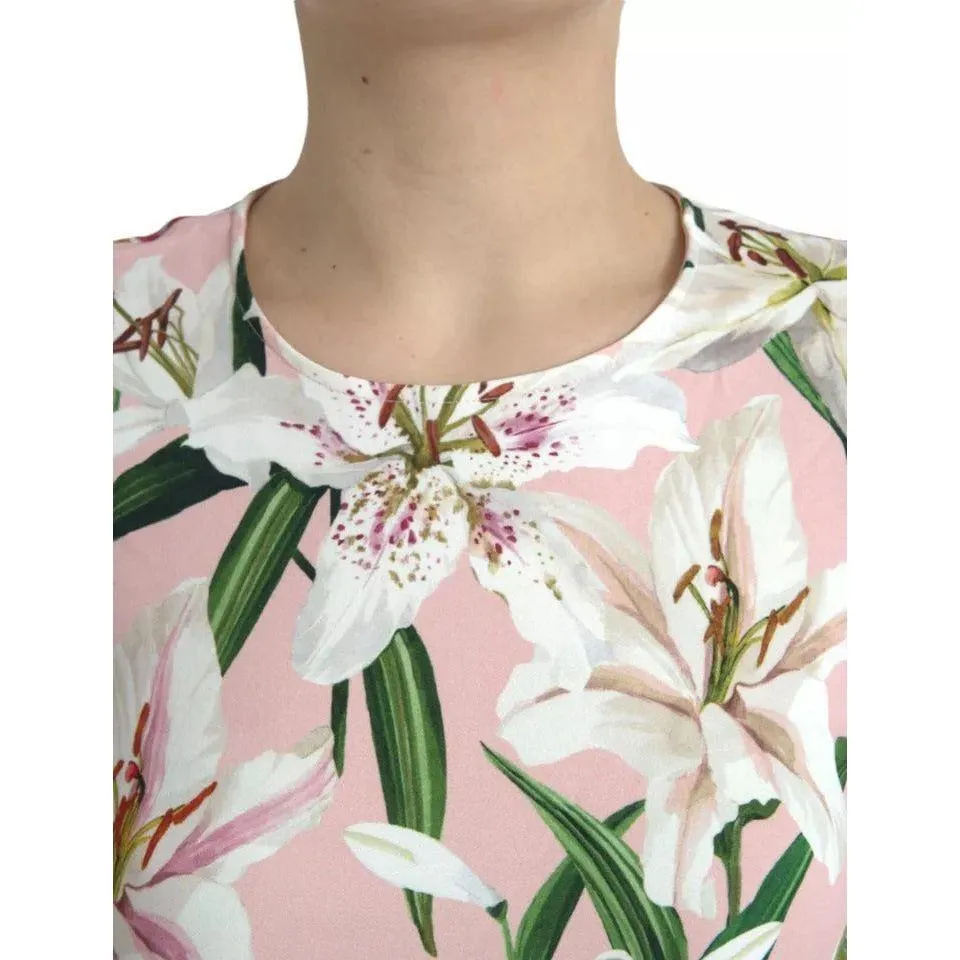 Dolce & Gabbana Pink Floral Viscose Round Neck Blouse Top