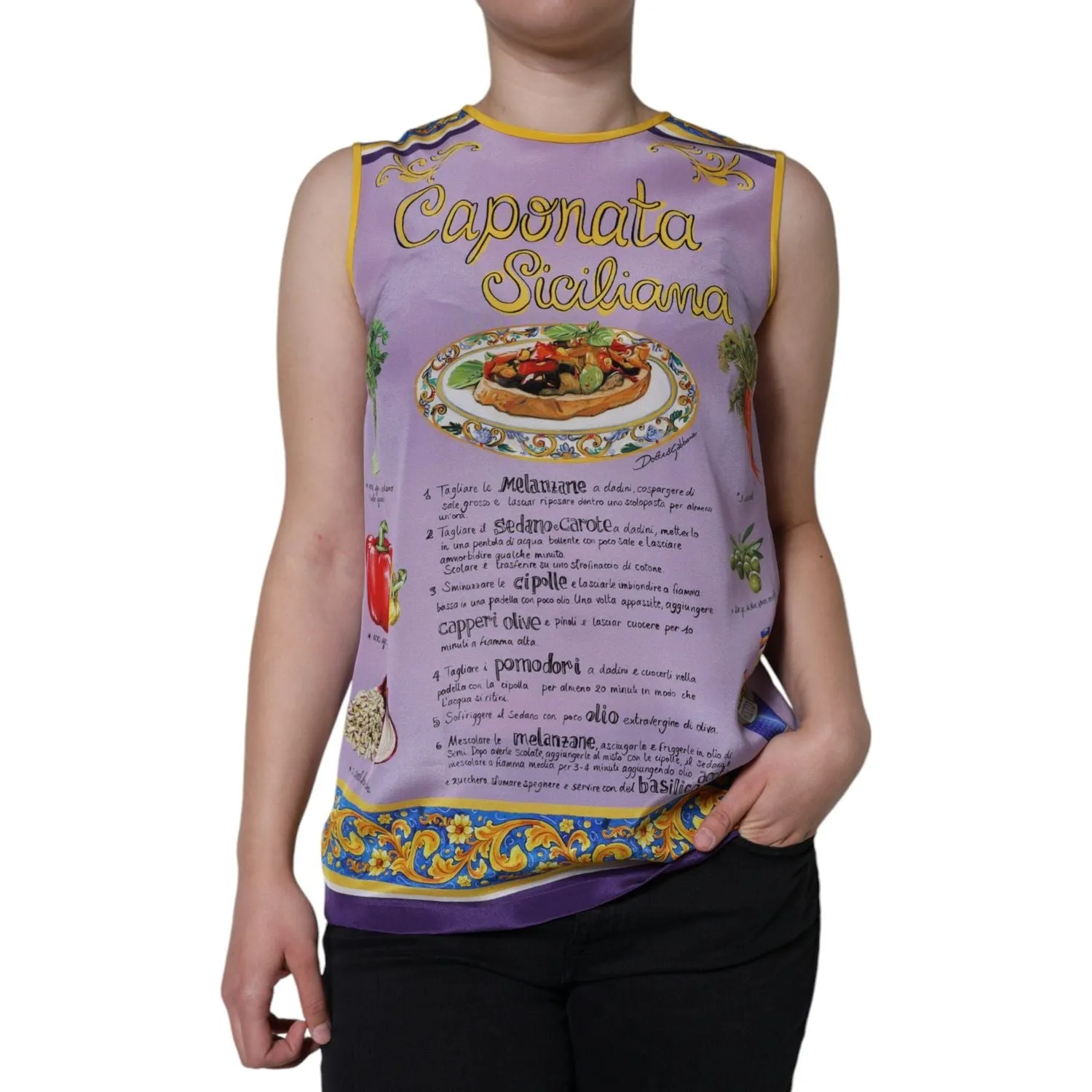 Dolce & Gabbana Purple Silk Caponata Siciliana Print Tank Top