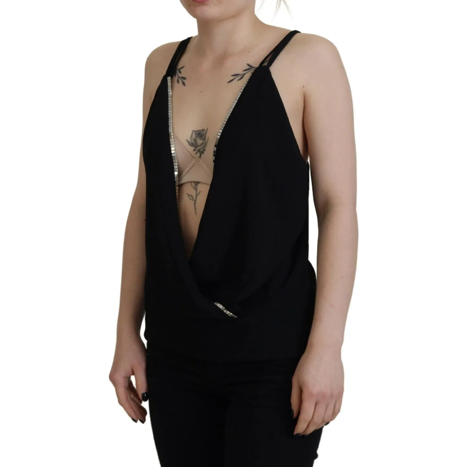 Dsquared² Black Embellished Deep V-neck Sleeveless Tank Top