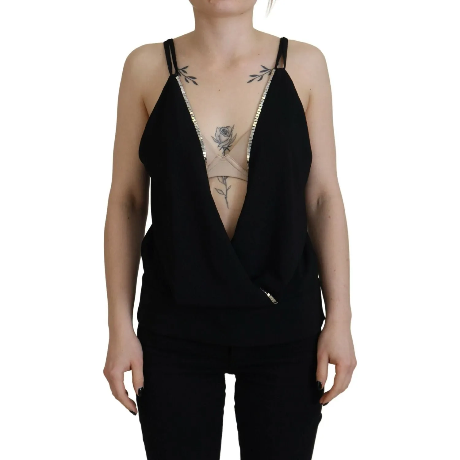 Dsquared² Black Embellished Deep V-neck Sleeveless Tank Top