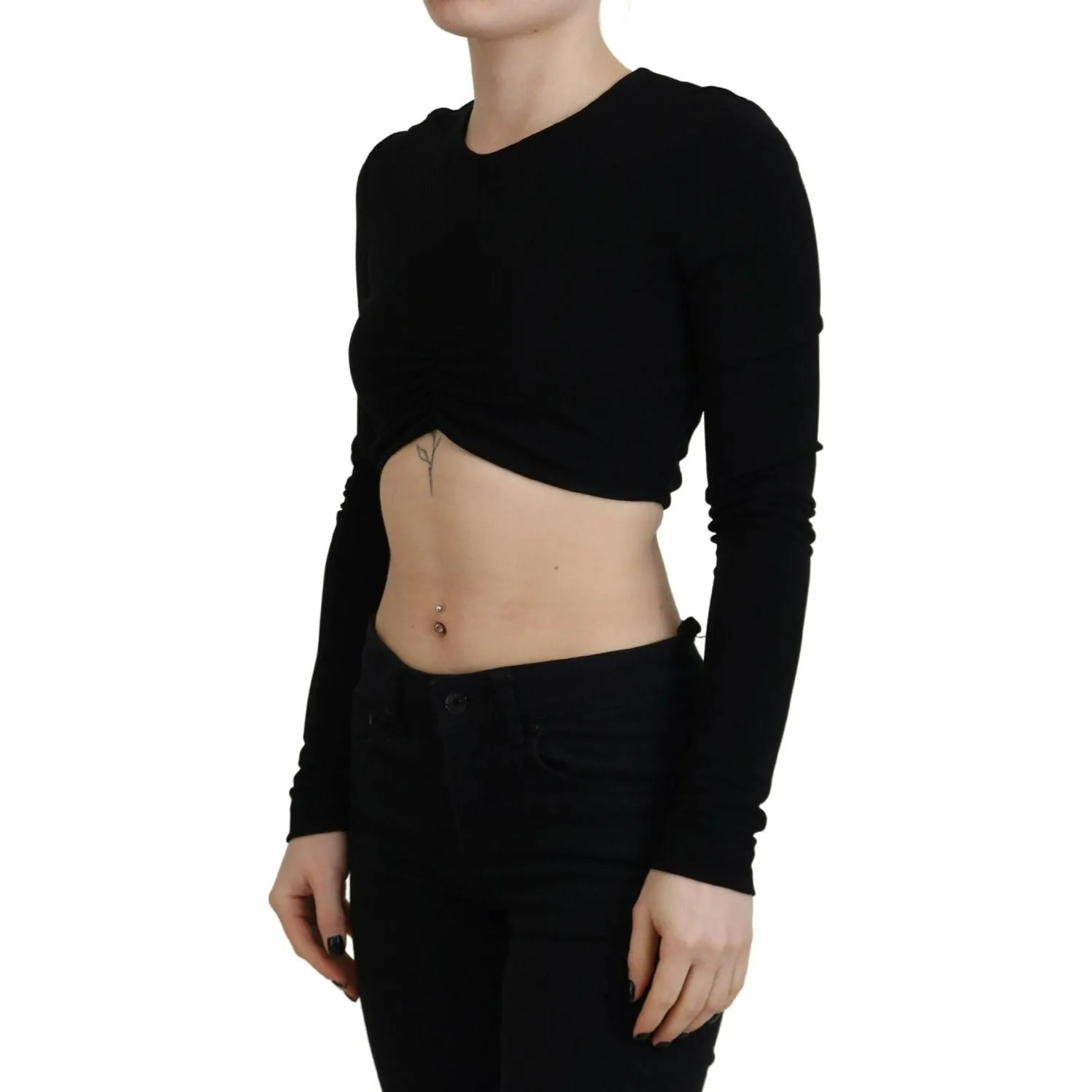 Dsquared² Black Viscose Cropped Round Neck Long Sleeves Top