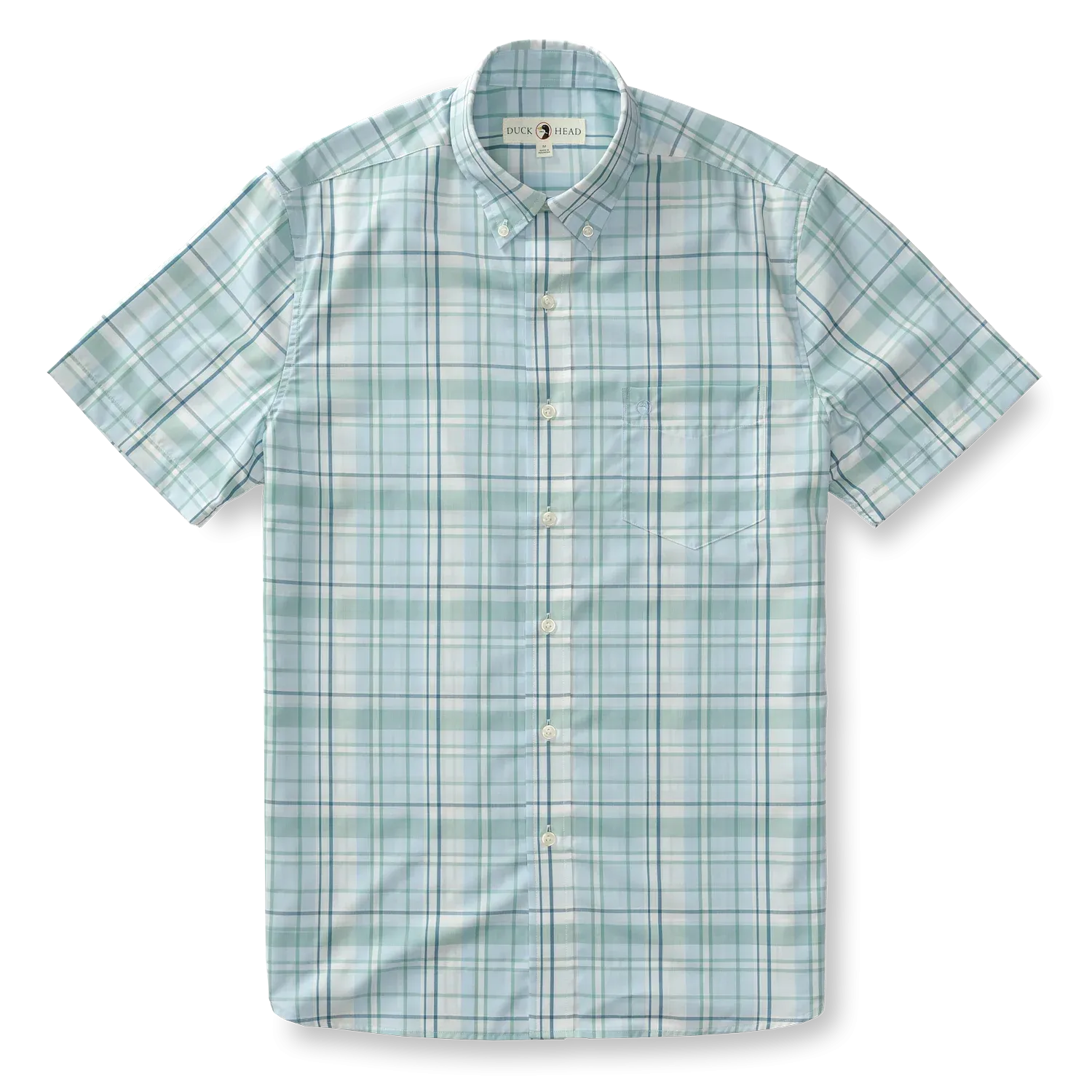 Duck Head Men's Stover Plaid Performance Poplin Short Sleeve Shirt / Light Blue