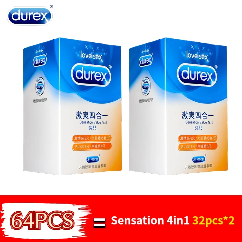 Durex 32Pcs/Pack Sensation Value 4in1 Ultra Thin Sexy Lubricated Condoms Sex Toys Condom for men Vanilla Flavor