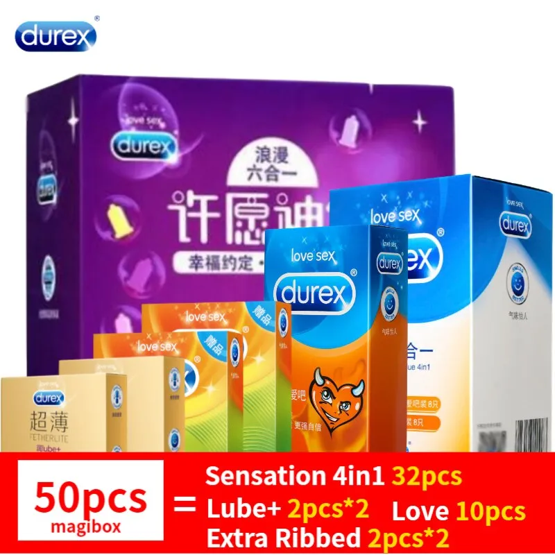 Durex 32Pcs/Pack Sensation Value 4in1 Ultra Thin Sexy Lubricated Condoms Sex Toys Condom for men Vanilla Flavor