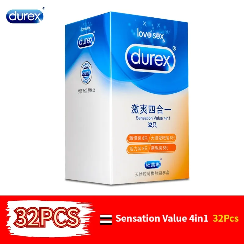 Durex 32Pcs/Pack Sensation Value 4in1 Ultra Thin Sexy Lubricated Condoms Sex Toys Condom for men Vanilla Flavor