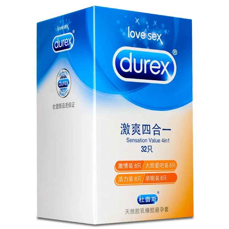 Durex 32Pcs/Pack Sensation Value 4in1 Ultra Thin Sexy Lubricated Condoms Sex Toys Condom for men Vanilla Flavor